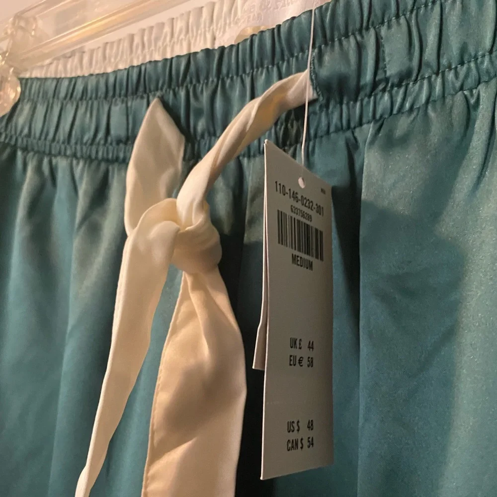 NWT! Abercrombie & Fitch Pajama Pant Satin Bottoms Green Medium - Picture 6 of 16